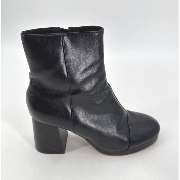ASOS Design Black Leather Ankle Boots Mid Block Heel Zip Size 7 Womens - Picture 9 of 13